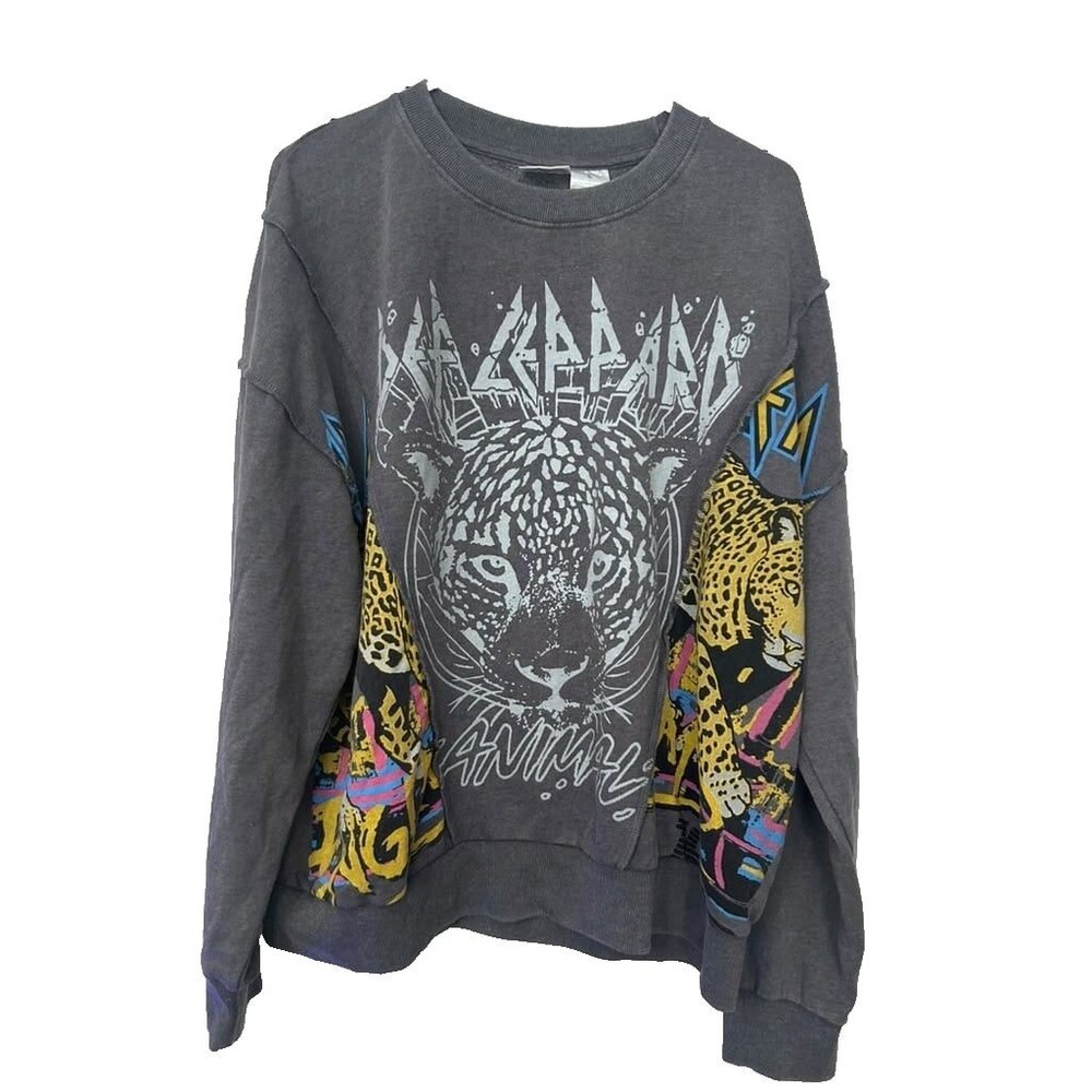 Def Leppard Crewneck Sweatshirt Mens Large Gray Wash Sweater Preppy Graphic New